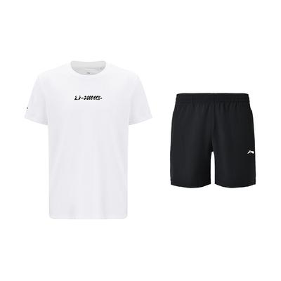 Li Ning Table Tennis Series Fashion Daily Moisture Wicking Quick Dry T-Shirt Classic Versatile Breathable Shorts Casual Sports Set ATSV609-2+AKSU789-3