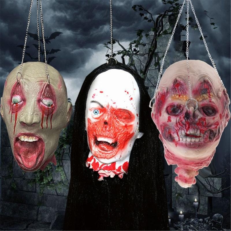 Cabeza de Muerto Colgante con Cadena Accesorios de Cabeza de Halloween Parte del Cuerpo de Muerto Sangrienta Aterradora Accesorios de Cabeza Cortada Colgantes