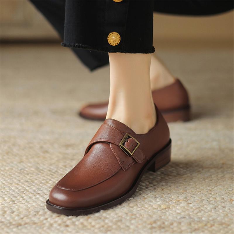 Fashion 2024 Spring Women Shoes Round Toe Chunky Heel Women Pumps Shoes for Women Genuine Leather Loafers Ladies Shoes Zaptos Mujer