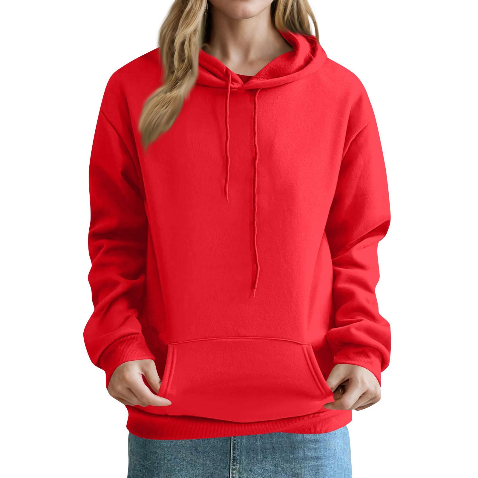 

Женская модная однотонная толстовка, свободная повседневная толстовка с капюшоном XXXL красный
