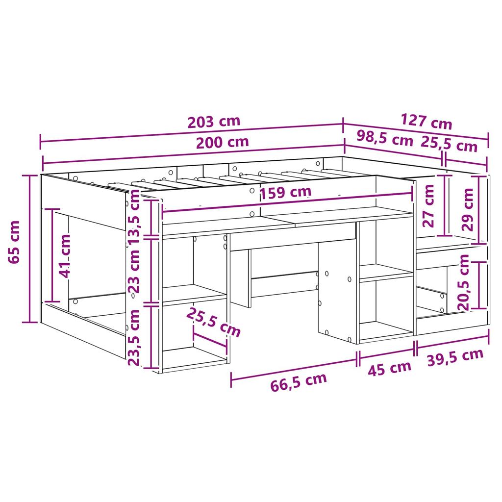 Kids Bed Frame with Storage Space Sonoma Oak 98.5 x 200 cm