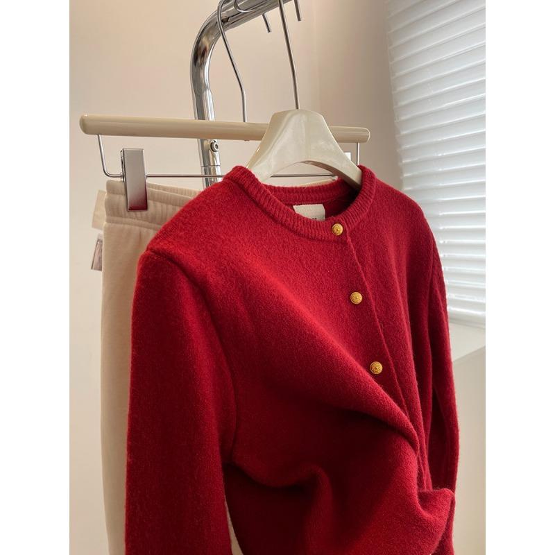 Raccoon Velvet Knitted Cardigan Women's Autumn New Lazy Loose Versatile Crew Neck Short Sweater Jacket Top