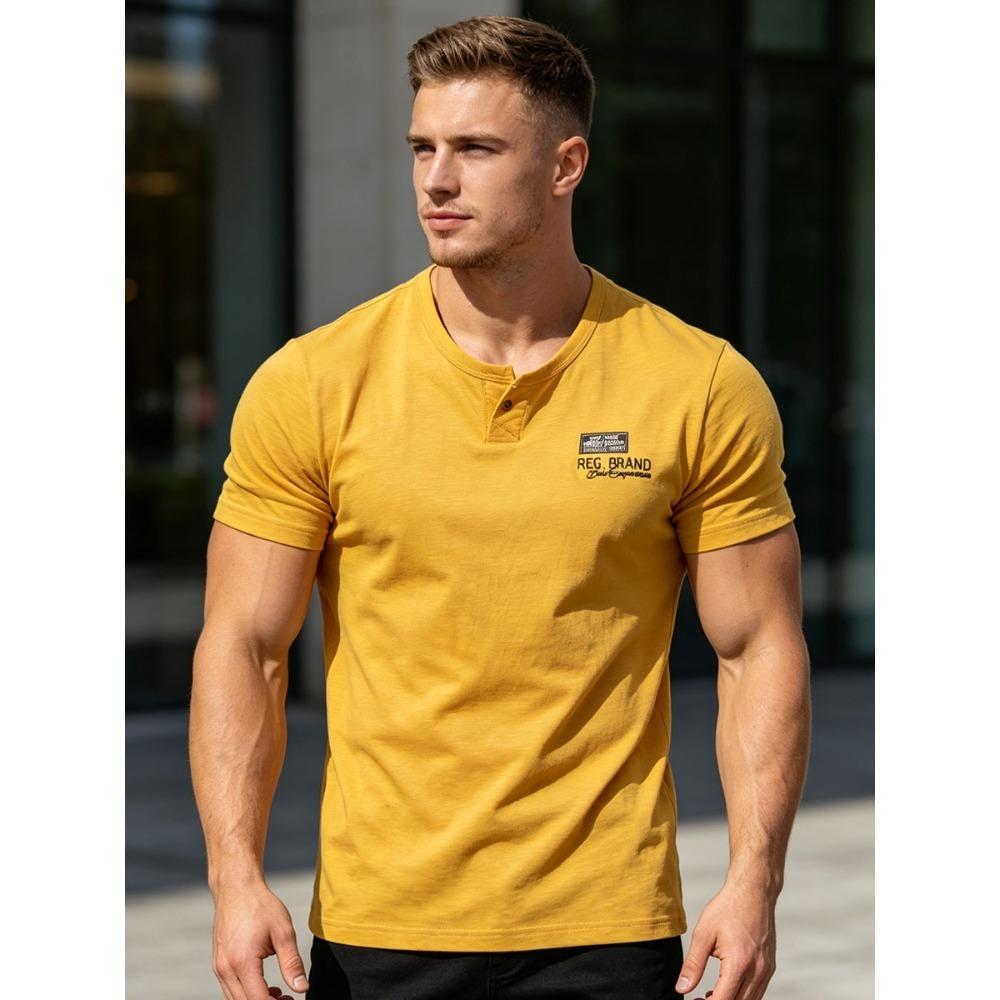 Men's Plus Size Henley T-Shirt (Up to 6XL) - 95% Cotton Short Sleeve Crew Neck Tee with Chest Logo - Big and Tall Casual Summer Top