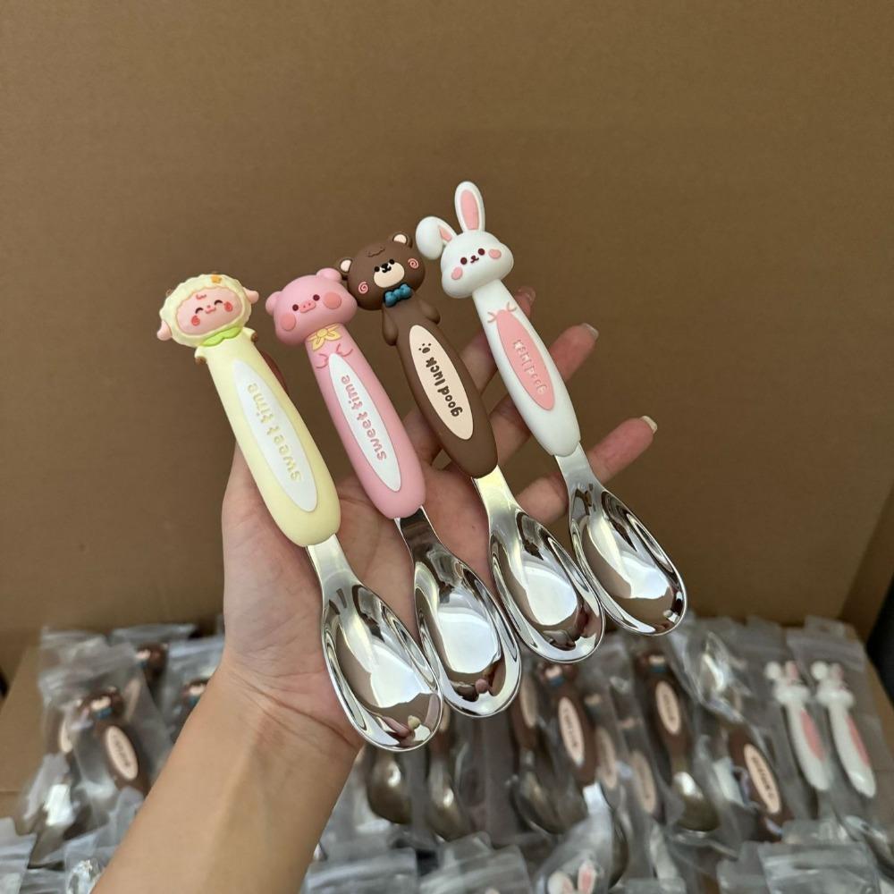 Stainless Steel Baby Feeding Spoon 3D Animal Meals Dessert Fruit Spoon Rice Spoon  Food Accessories