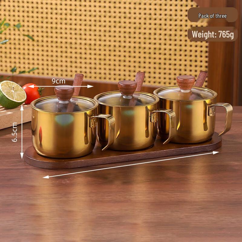 

AIQIYIXUAN ME304 Stainless Steel Seasoning Set 3 Jars + Spoons + Tray