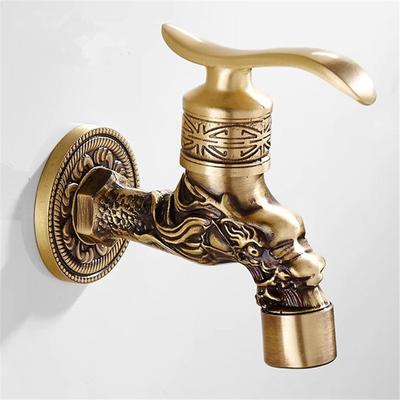 Tuqiu Antique Washing Machince Faucet Garden Bibcocks Tap Brass Dragon Carved Washing Machine Faucet Outdoor Faucet Cold Tap