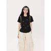 Women Summer Casual Cute Dog Embroidery Print Short Sleeve Cotton T Shirt