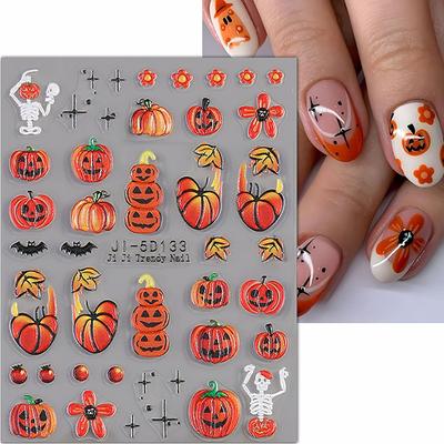 New 5 Sheet 5D Halloween Nail Art Stickers Spider Web Skull Bat For Nail Decorations