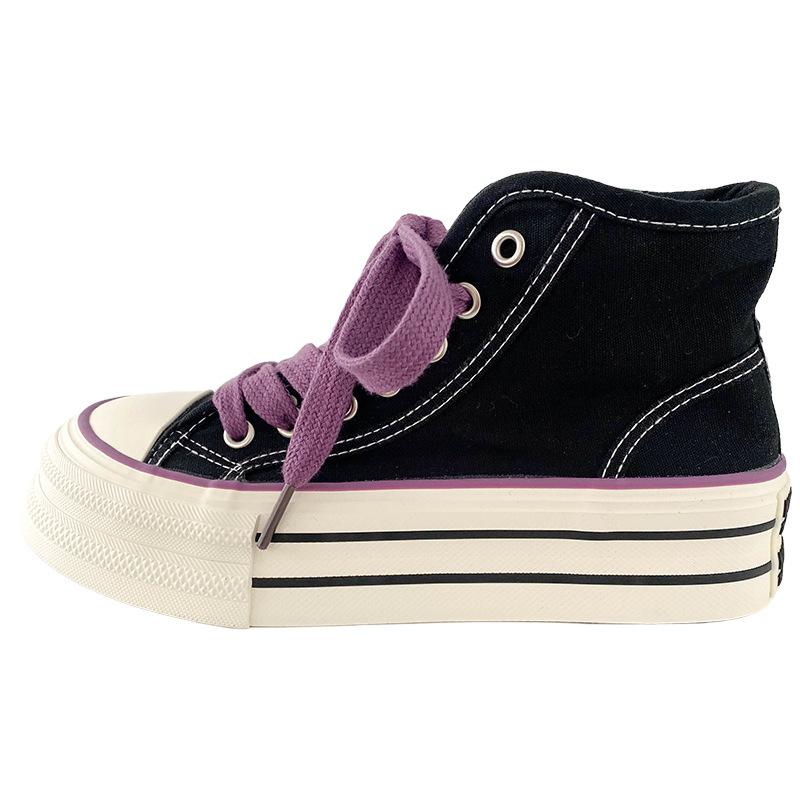 Dikke Bodem Canvas Schoenen Dames Ronde Neus Platte Veters Dubbele Band Veelzijdig Dunne Zool Board Schoenen Ademend Laag Uitgesneden Casual