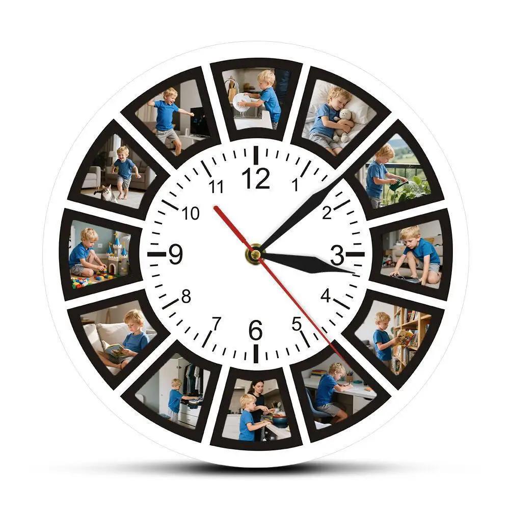 

Custom Picture Wall Clock Photo Collage Home Clock Home Personalised Wall Accessories Watch Print Photo Decoration Clock Wa K4N1