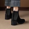 Krazing Pot Cow Suede Nubuck Winter Round Toe Modern Boots Med Heels Zipper Patch Work Women Ankle Boots