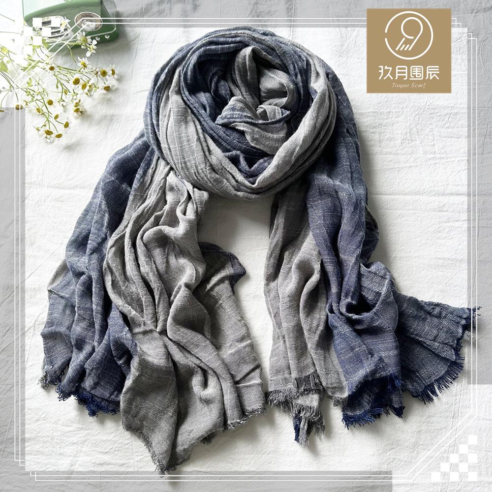 Autumn Winter Men's Scarf Cotton Linen Striped Scarves Long Soft Pashmina Wrap Male Accessories Short Tassel Bufanda