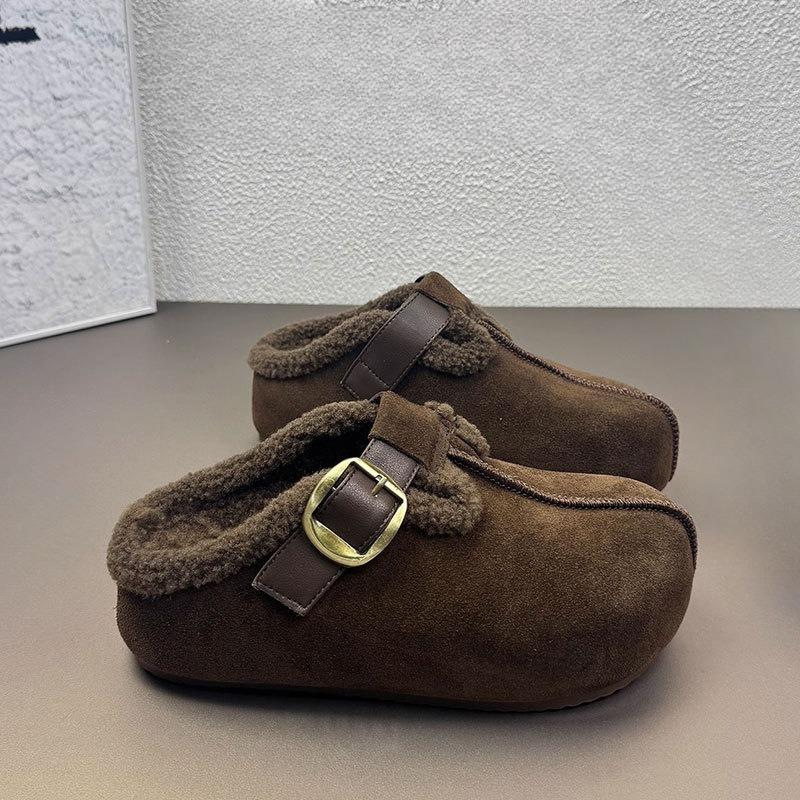 Ретро флисовая обувь, полутапочки, новая женская обувь и хлопковая обувь на одну ногу 35 кофейный