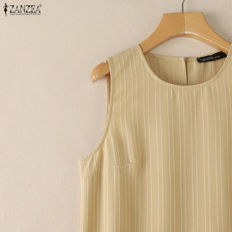 ZANZEA Women Summer Round Neck Casual Sleeveless Splice Tank Dress