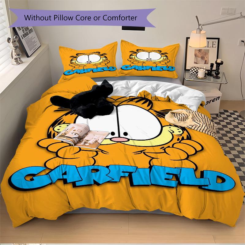 3pcs Garfield Printed Quilt Set - Soft and Comfortable Quilt Cover for Bedroom, Guest Room Decorative Bedding Set F014