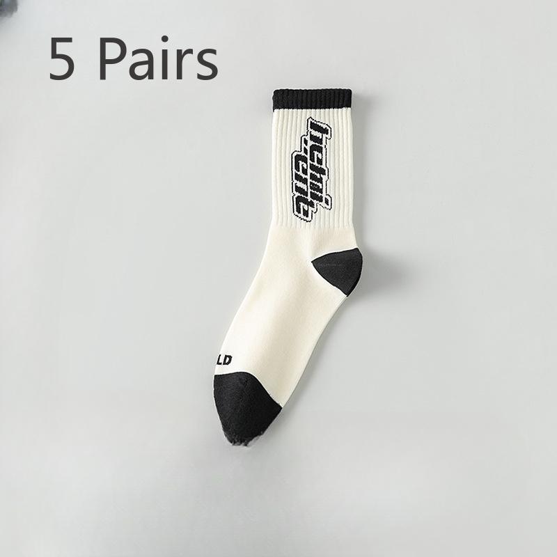 5 Pairs of Men's Spring and Autumn Pure Cotton Youth Student Basketball Mid Calf Socks