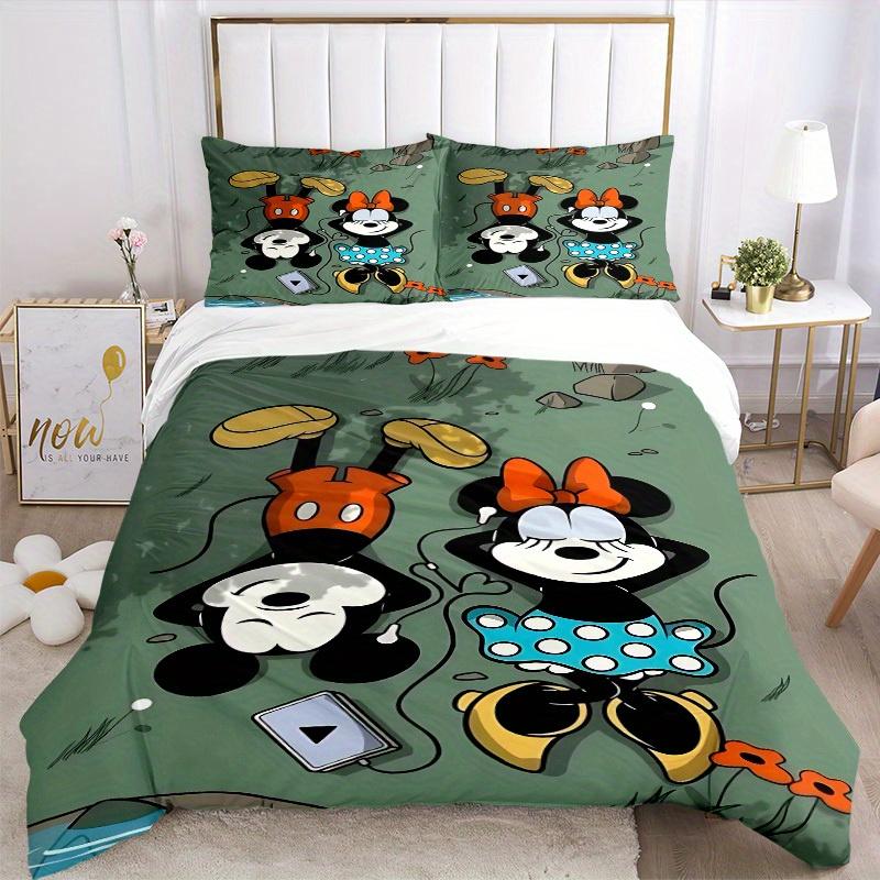 3pcs Mickey, Minnie Printed Bedding Set, Breathable And Soft, Machine Washable, Christmas Gift, Suitable for Bedroom Decoration, 080