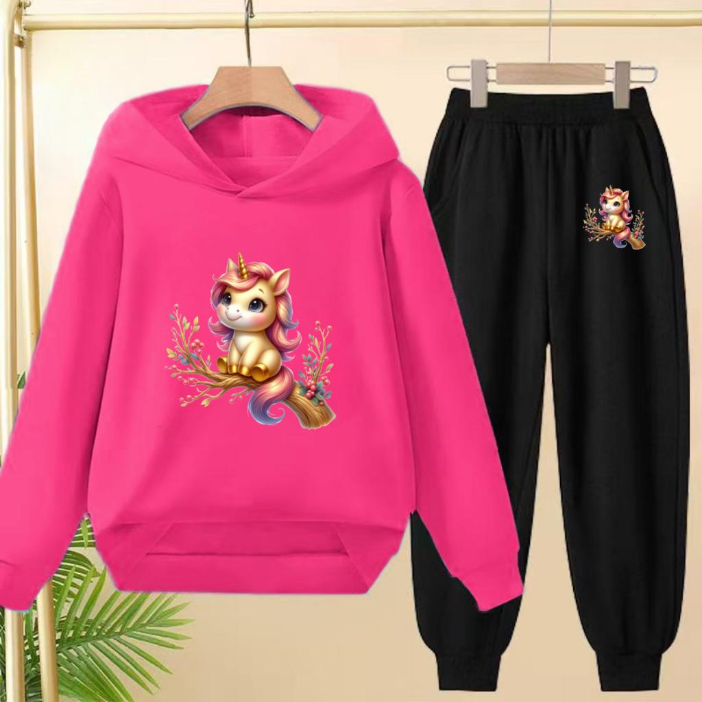 Cute Printed Hooded Sportswear Sets and Casual Sportswear Pants for Autumn and Winter Are Suitable for Boys and Girls Aged 3to12
