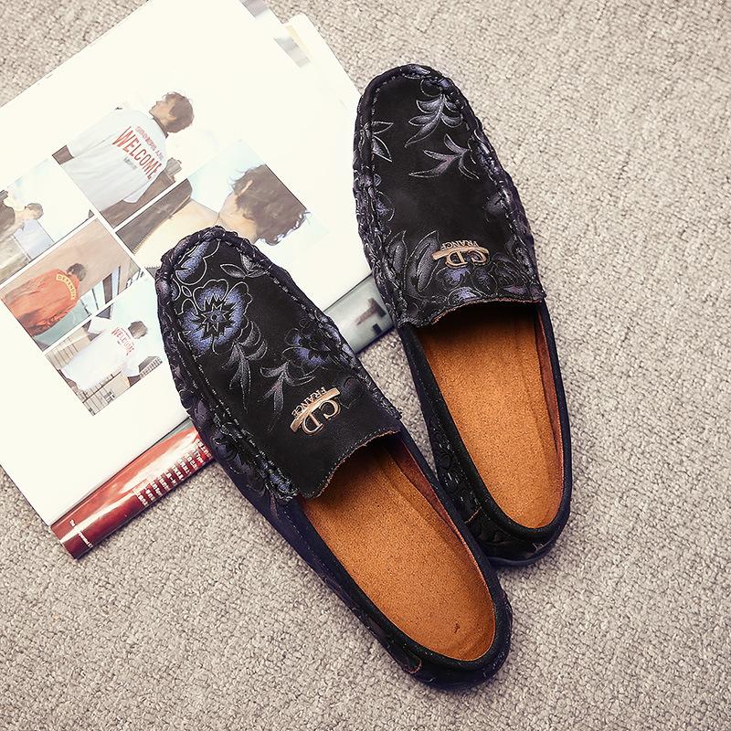 

Rose Doudou shoes men s Korean version of soft bottom comfortable lazy one pedal British casual leather shoes men s spot hair flat bottom 44 чёрный