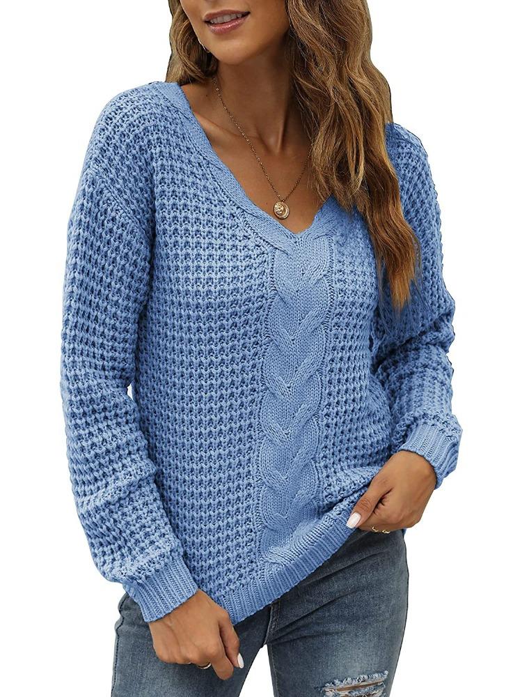 Damen Strickpullover mit langen Ärmeln, V-Ausschnitt, Oversized-Passform, einfarbig, luxuriös, entspannt sitzend, figurschmeichelnd und vielseitig einsetzbar