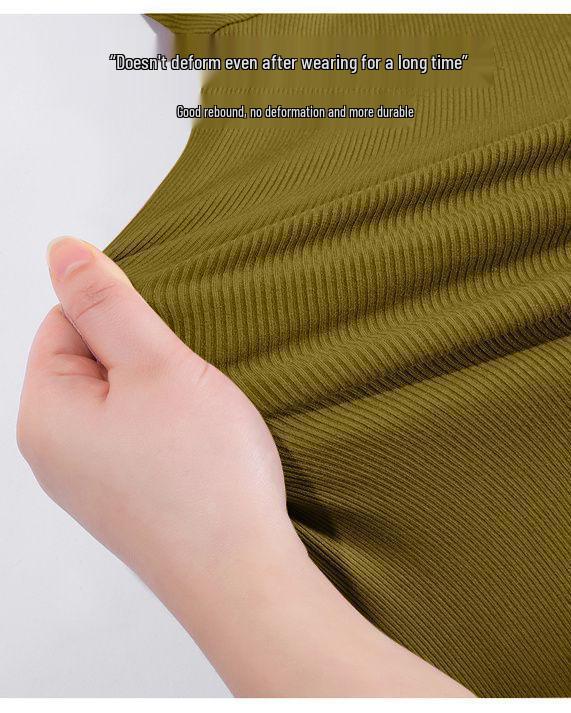 Chic High-Neck Slimming Mid-Sleeve Top (1/2 Piece) - Fashionable Natural Shoulders, Ideal for Spring/Autumn Layering, Body-Conscious Women's T-Shirt
