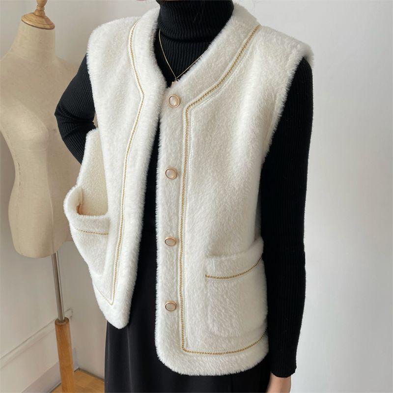 

Меховая интегрированная белая жилетка куртка женская осенне-зимняя новая имитация норки бархатная меховая жилетка M recommends less than 50 kg белый