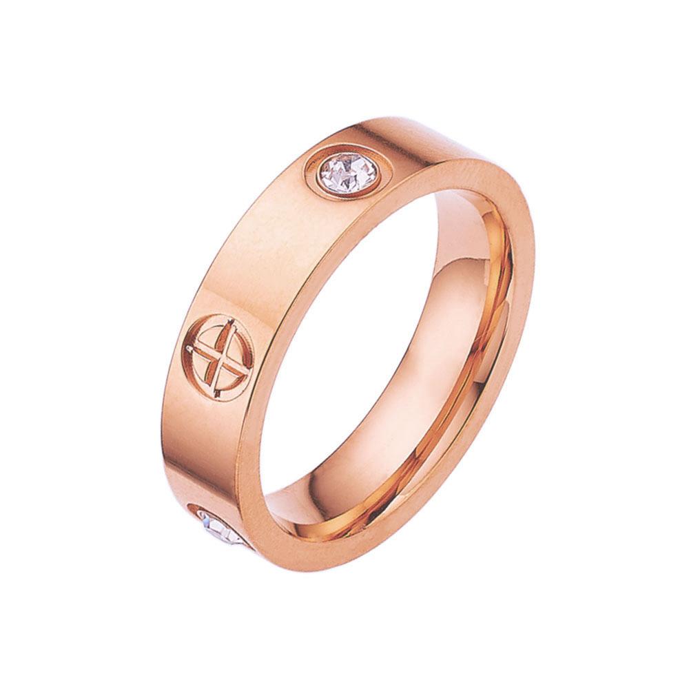Klassischer Kreuz-Edelstahl-Liebesring für Damen Herren Roségold Farbe Paar CZ-Kristallringe Luxuriöser Schmuck Hochzeitsgeschenk