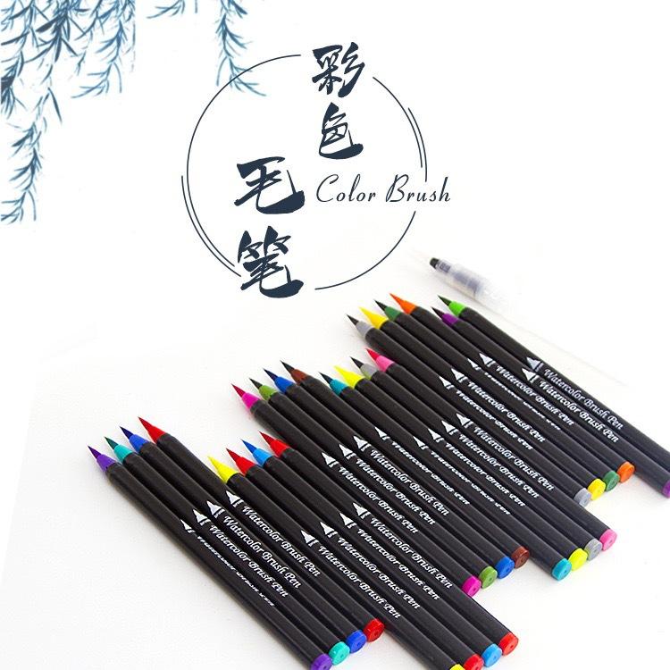 24 Colors Watercolor Brush Pens Set - Includes Water Brush & Fineliner Pen for Calligraphy