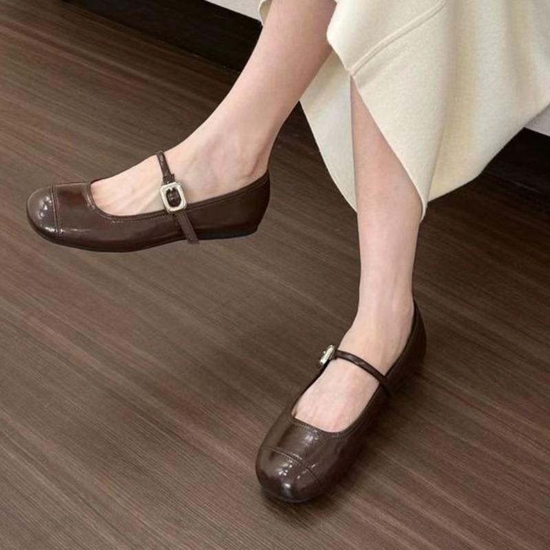 

Женские туфли Мэри Джейн 2024 года, новые однотонные универсальные туфли на плоской подошве в стиле ретро для женщин, мягкие и удобные балетки для женщин 40 темно-коричневого