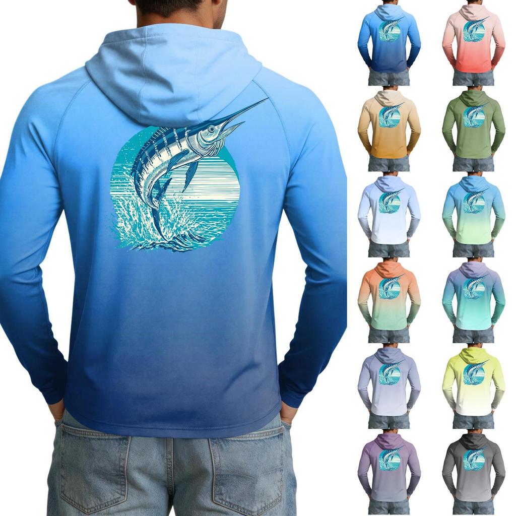 Men's UPF50+ Sun Protection Hoodie Long Sleeve Lightweight Stretch Outdoor Sports Shirt for Fishing Hiking Running
