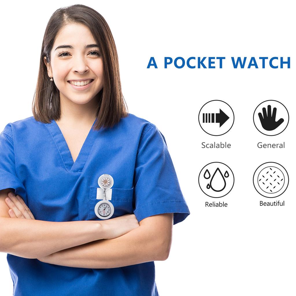 Nurse Watch Alloy Clip-on Pocket Watch Water Resistant Quartz Movement Clear Dial for Staff Nurses Paramedics