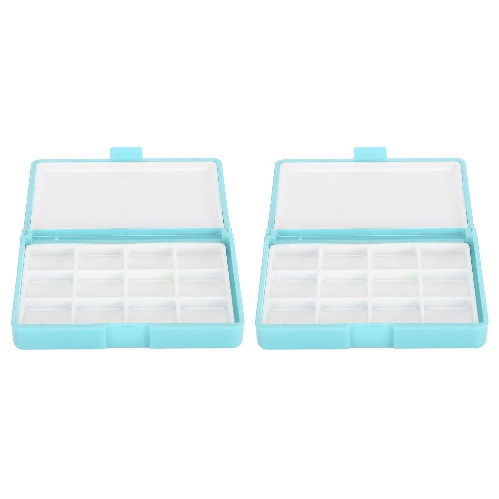 2PCS 12/24 Grids Watercolor Box Red/Blue Embossed Surface Paint Storage Palettes Box Portable Plastic Painting Pigment Box