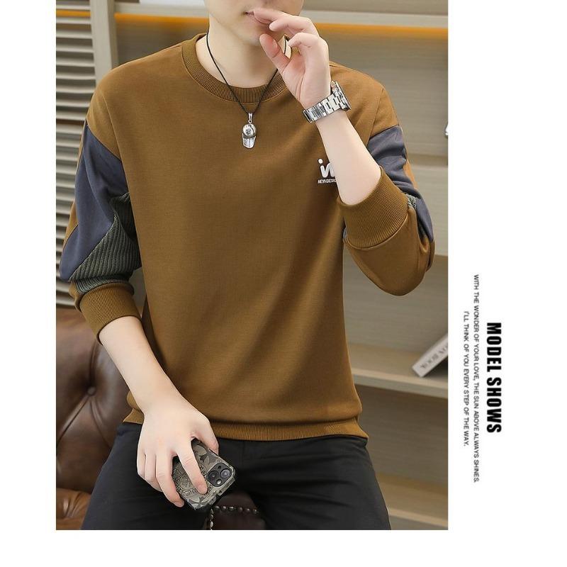 Pánská sametová zesílená mikina s dlouhým rukávem Podzim a zima Trendy Kulatý výstřih Skládaný Univerzální Ležérní Top