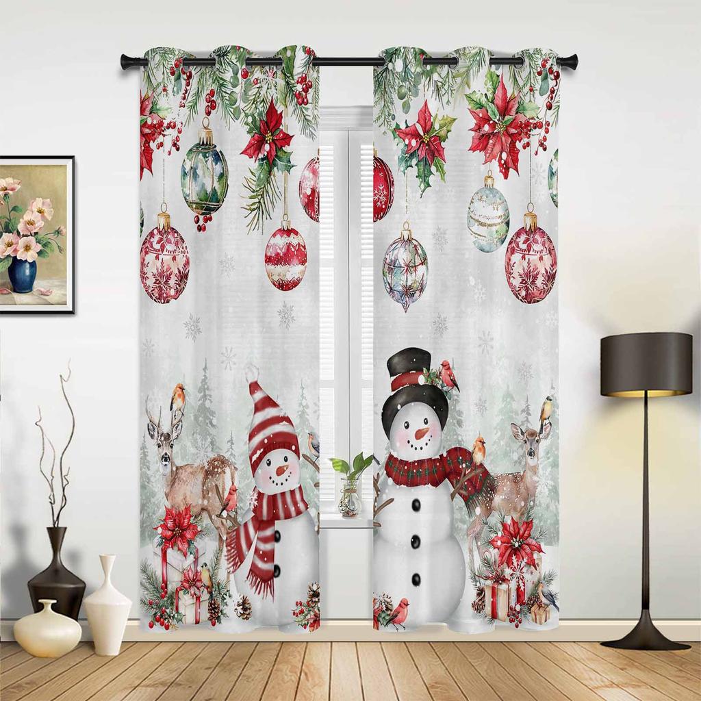Christmas Tree Snowflake Polar Bear Pink Print Curtains for Bedroom Living Room Drapes Kitchen Window Curtain Home Decoration