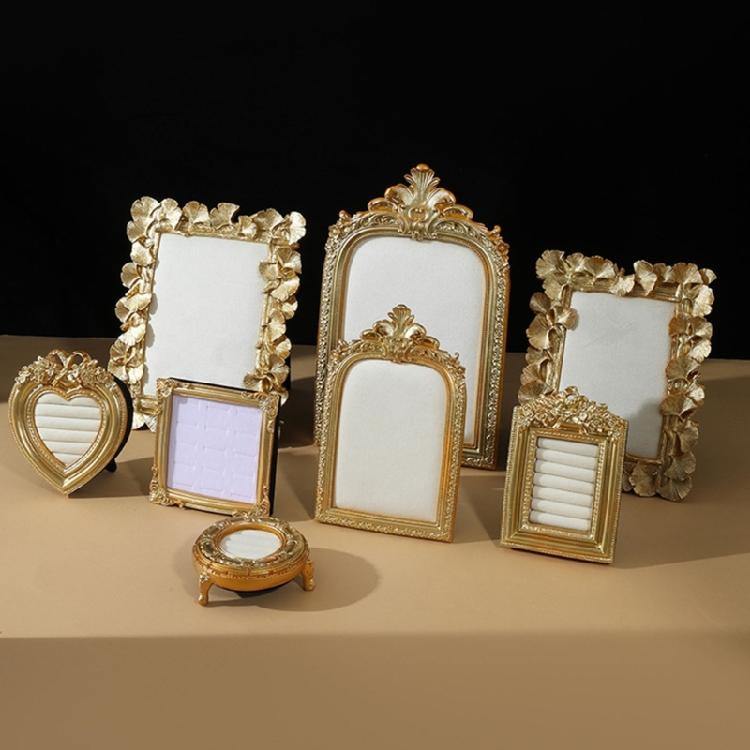 Sturdy Resin Jewelry Display Golden Photo Frame Earring Storage Tray Compact Shop Home Decors