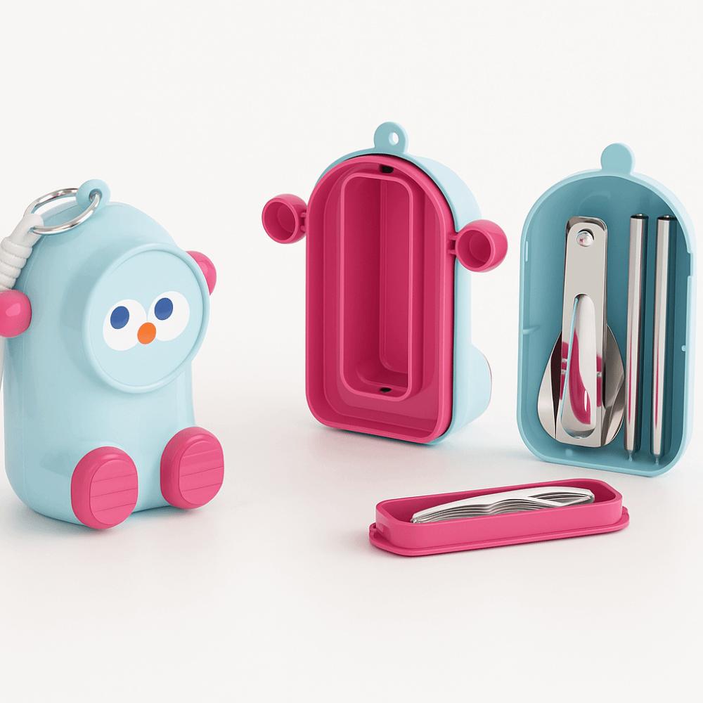 

Assembled Design Children Chopsticks Spoon Dopamine Portable Cutlery Cute Kids Tableware Travel Style A Blue