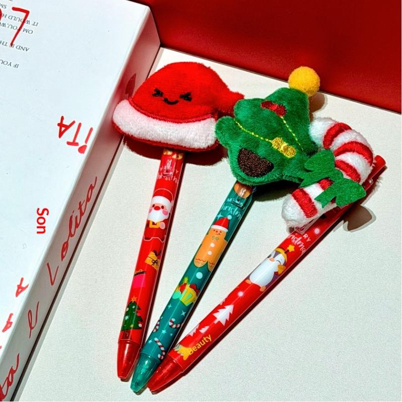 1/3/5 Stück Weihnachten Plüsch Gelstift Cartoon Schneemann Rentier Schwarze Tinte Glatt Schreibender Stift Studenten Schreibwaren Neujahrsgeschenk