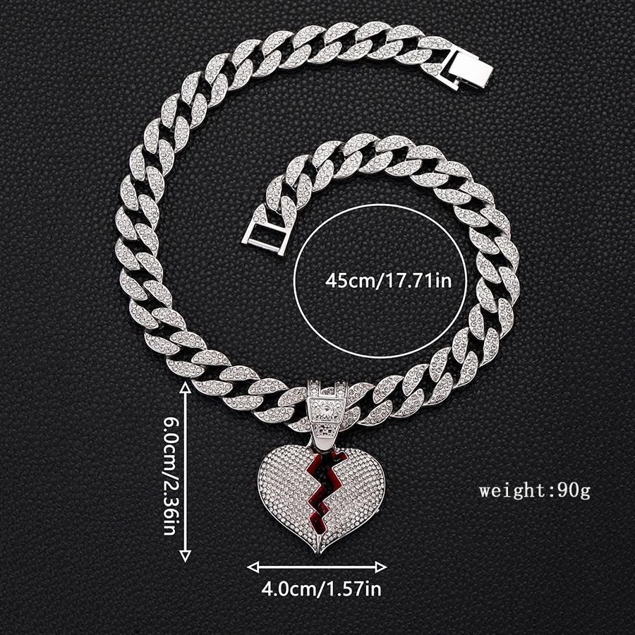 Fashion Wind Alloy Full Diamond Boyfriend Love Pendant Necklace Men'S And Women'S Hip Hop Broken Heart Pendant Chain