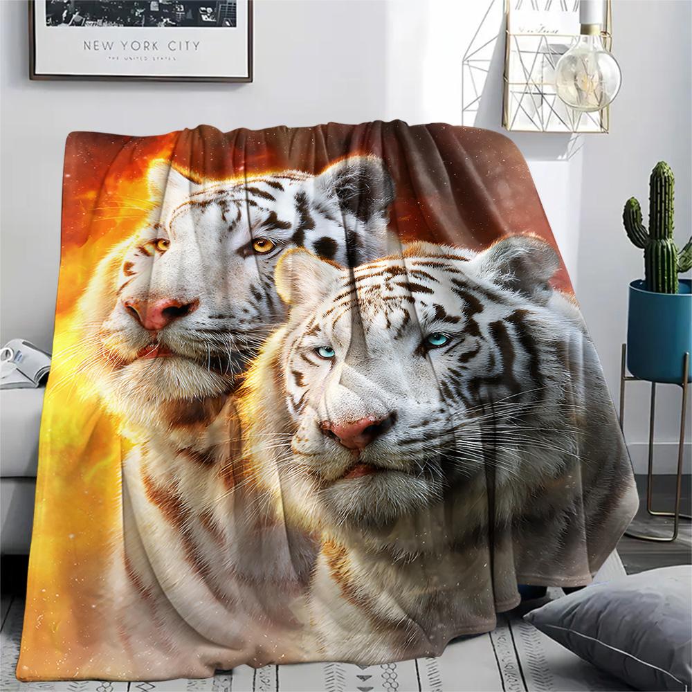 White Tiger Print Flannel Blanket, High Quality Comfortable for All Seasons, Home Decor, Warmth and Comfort, Perfect for Christmas Gifts