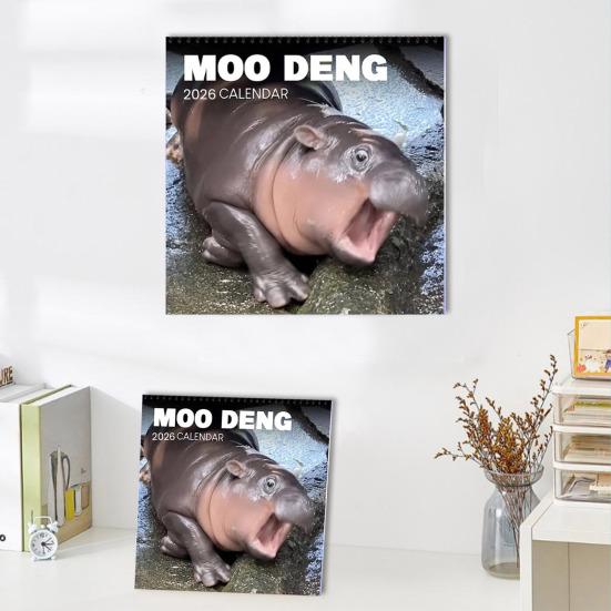 Moo Deng Calendar 2026 Pygmy Hippo Wall Calendar Monthly Planner Hanging Hippopotamus Calendar Gift for Hippo Lovers