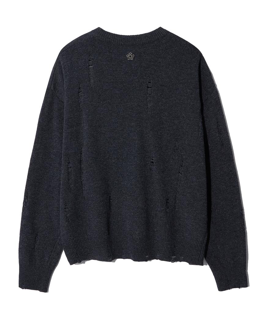ULKIN Damaged Round Neck Knit_Charcoal