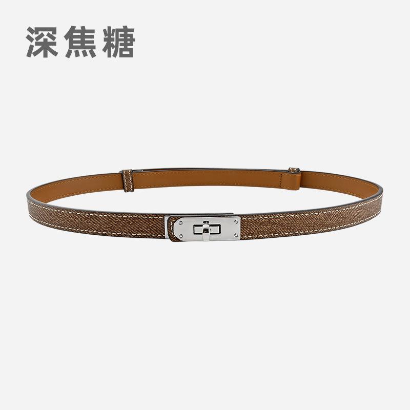 Leather Lock Adjustable Belt Women'S Premium Cowhide Waist Seal With Dress Decorative Belt