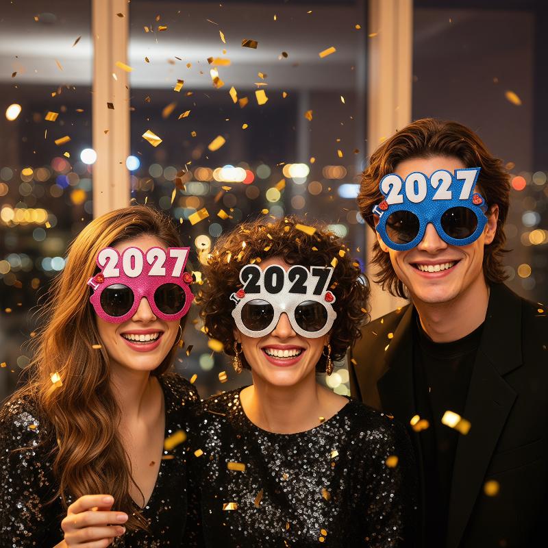 Glitter Diamond 2027 Number Glasses New Year Party Cosplay Prop