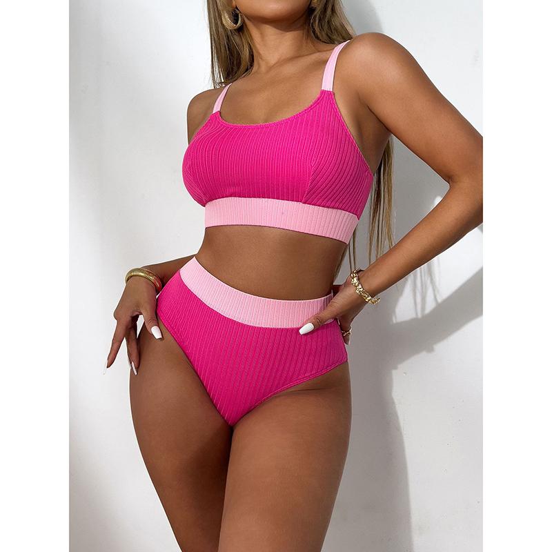 Ensemble Bikini Patchwork Maillot de Bain Femme Taille Haute Maillot de Bain Deux Pièces Femme Dos Nu Bain Mode Été Vêtements de Plage