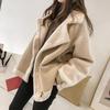 NEEDBO Frauen Winter Jacke Chic Faux Wildleder Pelz Kragen Mäntel Aviator Motorrad Biker Jacken Weibliche Lamm Wolle Mantel