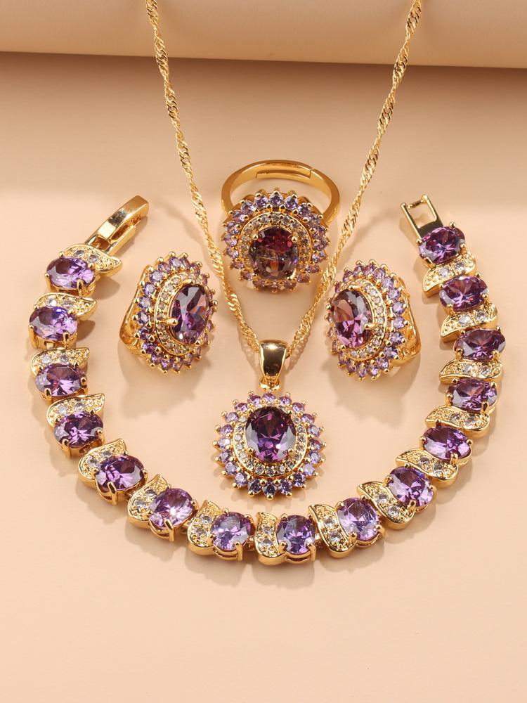 Brazil Italy Elegant Women Luxury Wedding Jewelry Sets Gold Plated Earrings Necklace Pendant Ring Bracelet For Women Gift