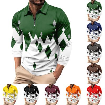 Men's Printed Collared 1/4 Zipper Long Sleeve Casual Sports Top