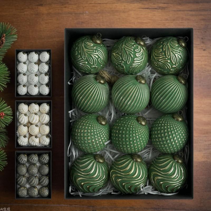 12Pcs Vintage Green Christmas Ball Ornaments 8Cm Retro Christmas Tree Baubles for Home Indoor Decor DIY Holiday Crafts Supplies