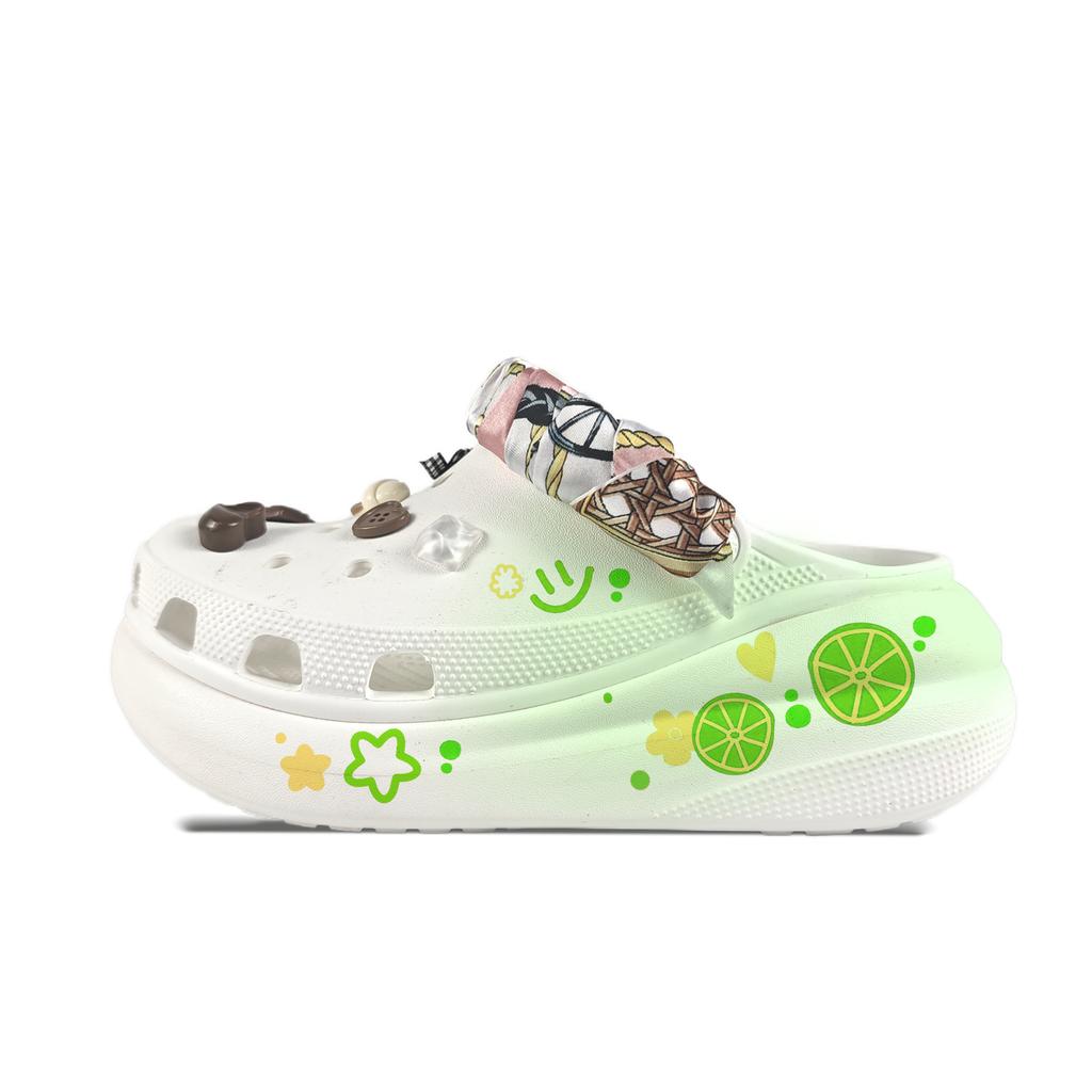 Crocs Crush Clog EVA Lime Decorative Buckle Hand Painted Graffiti Casual Fashion Versatile Hole Shoes Unisex White