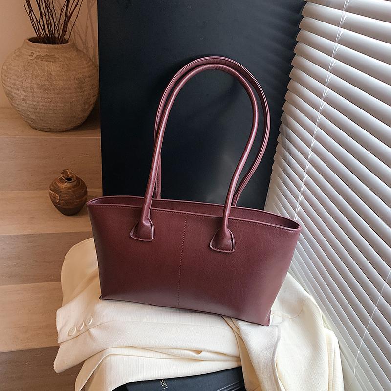 

Burgundy Underarm Shoulder Bags For Women Pure Color PU Leather Large Capacity Casual Tote Bags Winter Luxury Handbags 42x20x9.5cm